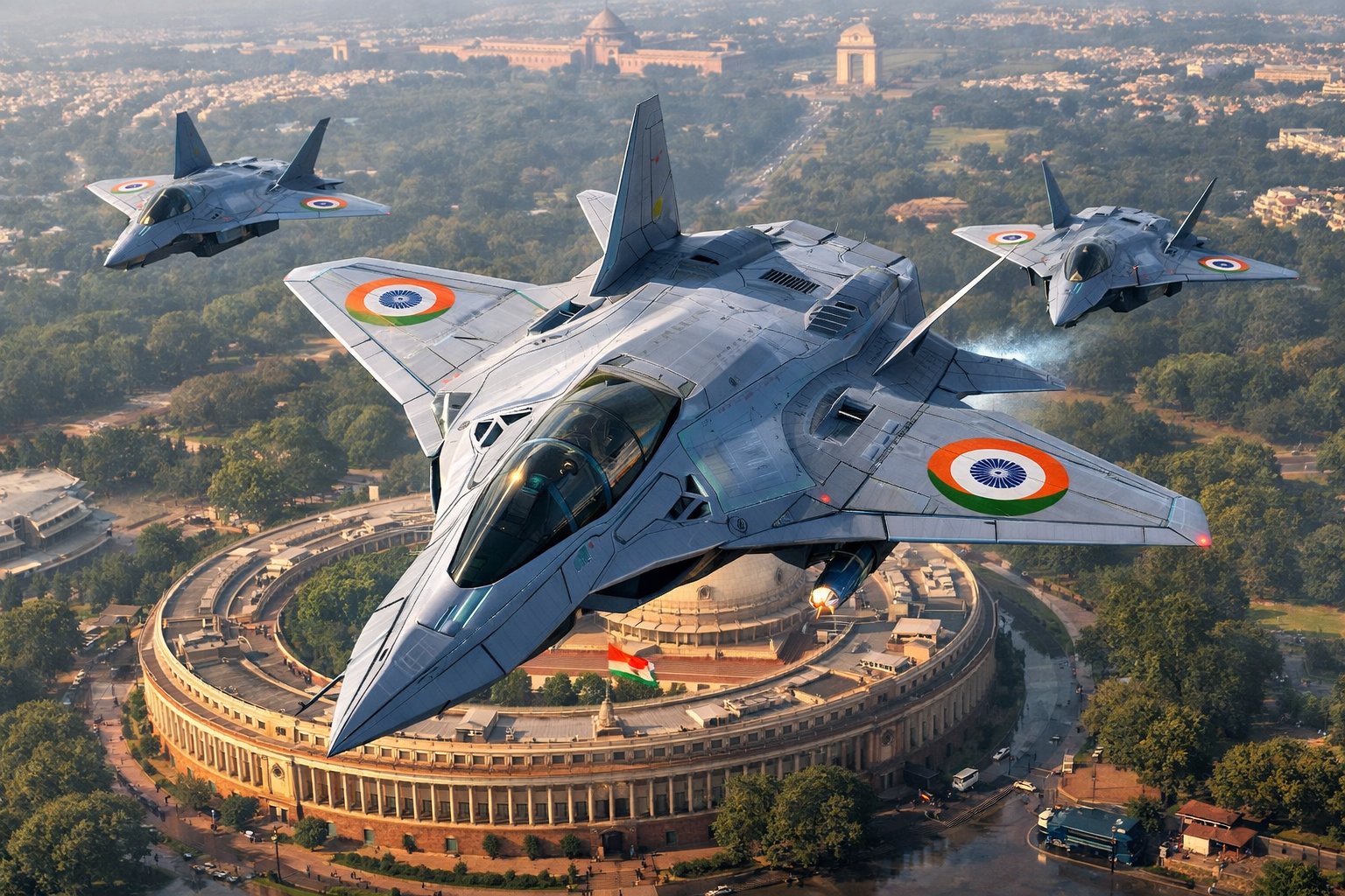 Three Vajra fighters over Sansad Bhavan
